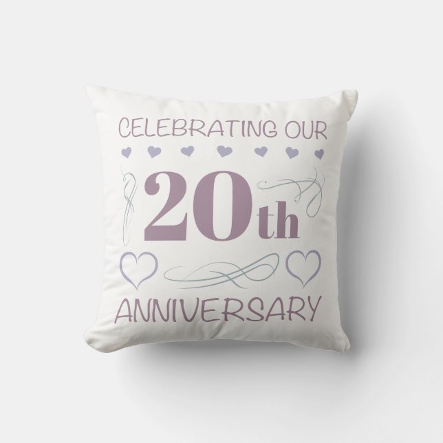 Coussin Élégant anniversaire de mariage de 20 ans lavande (Recto)