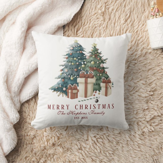 Coussin Elégant Aquarelle Arbre de Noël (Couverture)