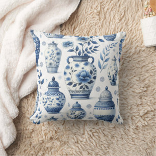 Coussin Elégant Aquarelle bleu Ginger Jar Motif