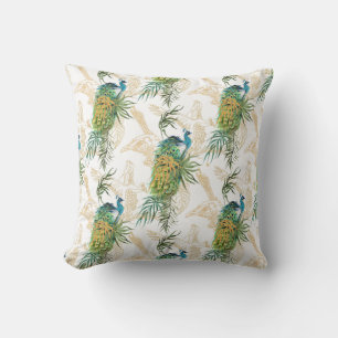 Coussin Elégant aquarelle moderne Peacock motif floral