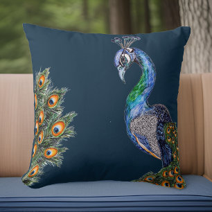 Coussin Elégant Aquarelle Peacock Navy