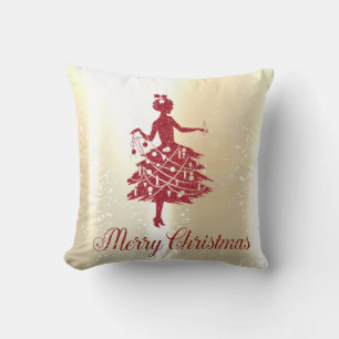 Coussin Élégant Arbre de Noël Or brillant fille