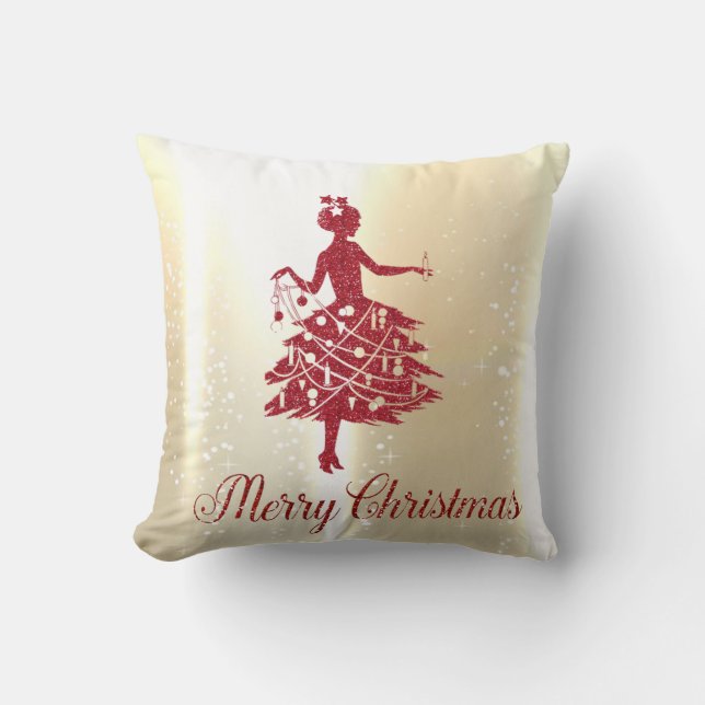 Coussin Élégant Arbre de Noël Or brillant fille (Recto)