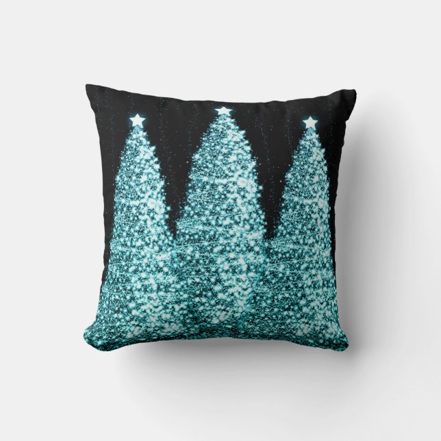 Coussin Élégant Arbres de Noël Turquoise (Recto)