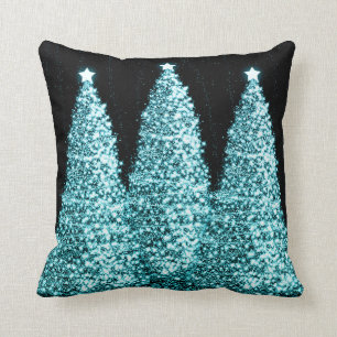 Coussin Élégant Arbres de Noël Turquoise