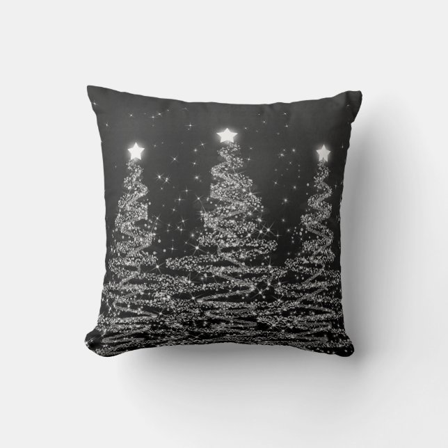 Coussin Élégant Arbres Étincelants de Noël Argent  (Recto)