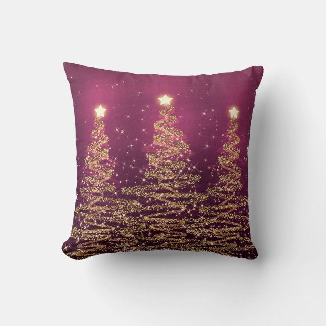 Coussin Élégant Arbres Étincelants de Noël rose violet (Recto)