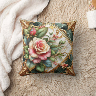 Coussin Elégant arrangement floral avec Roses et Feuilles