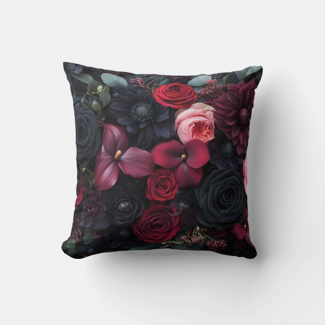 Coussin Élégant arrangement floral foncé avec Roses (Recto)