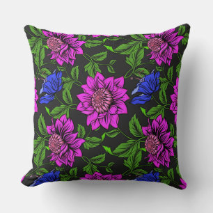 Coussin Élégant Arrière - plan Rose Et Fleur Bleue Noir