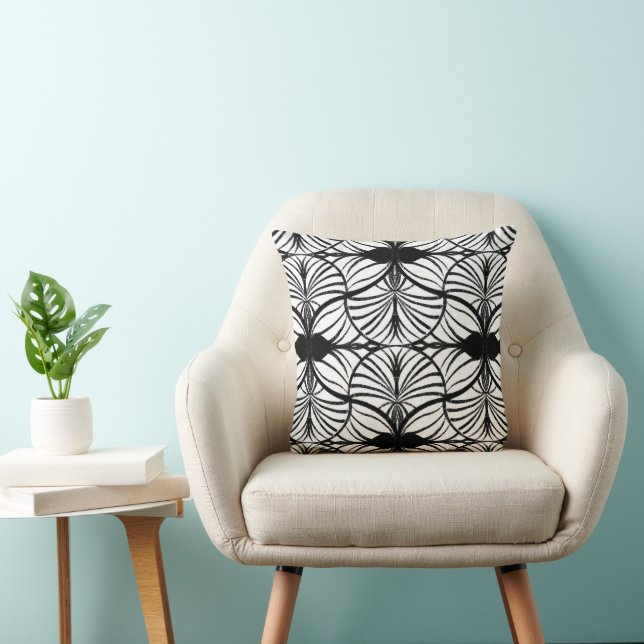 Coussin Elégant Art Déco pétoncles Gouache Noir & Blanc (Chaise)