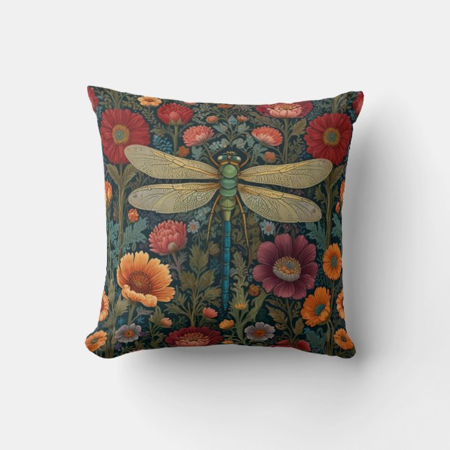 Coussin Elegant art nouveau Autumn floral Dragonfly (Recto)