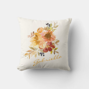 Coussin Élégant Automne Automne Aquarelle Floral Personnal