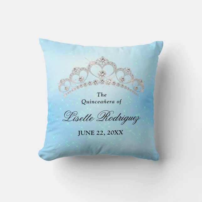 Coussin Elégant bébé bleu Quinceanera Personnalisé (Recto)