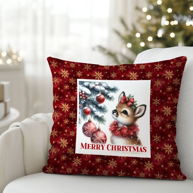 Coussin Élégant bébé cerf décoration de chambre d'enfants  (Elegant Baby Deer Cozy Winter Kids Room Decor Christmas Pillow

)