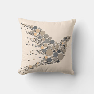 Coussin Elégant Beige & Gris Design Artistique Oiseau
