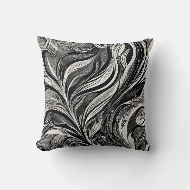 Coussin Elegant - Black and White Abstract Flow (Recto)