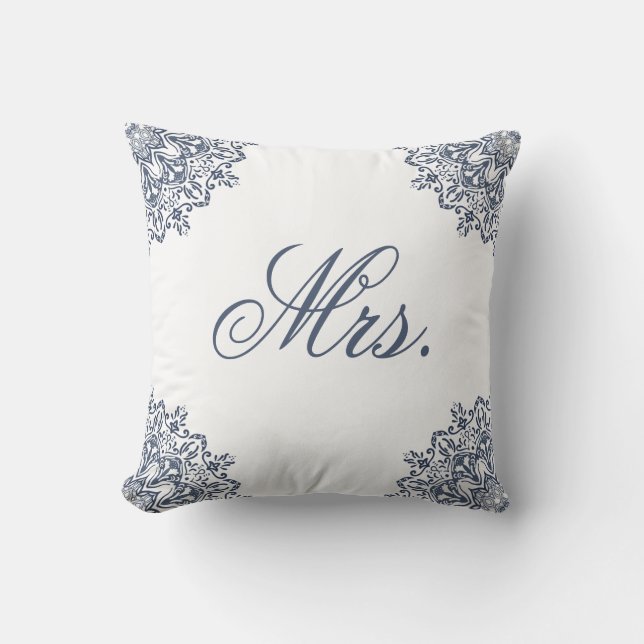 Coussin Élégant Blanc Bleu M. & Mme. Assortis pour Lui & E (Recto)
