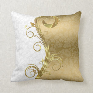 Coussin Élégant blanc Damas brunes d'or