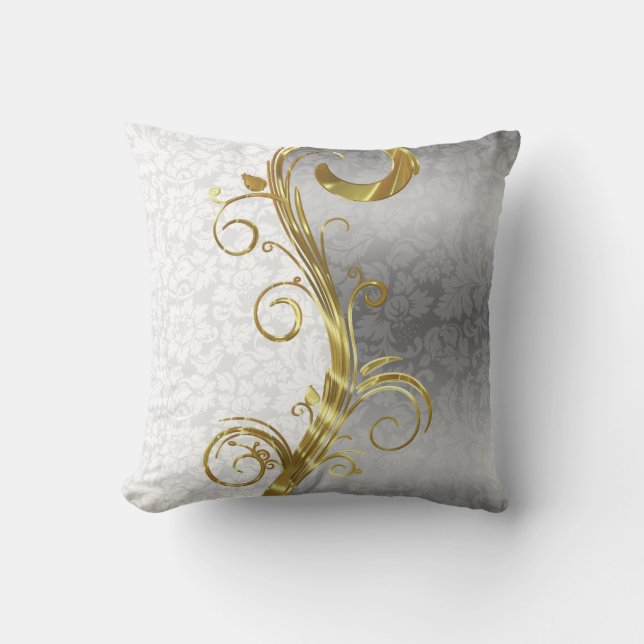 Coussin Elégant blanc Damas Gold & Silver (Recto)