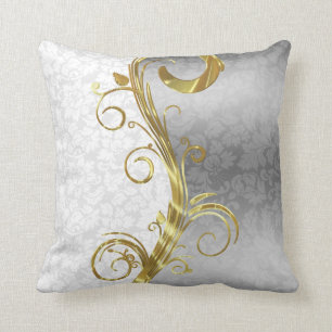Coussin Elégant blanc Damas Gold & Silver