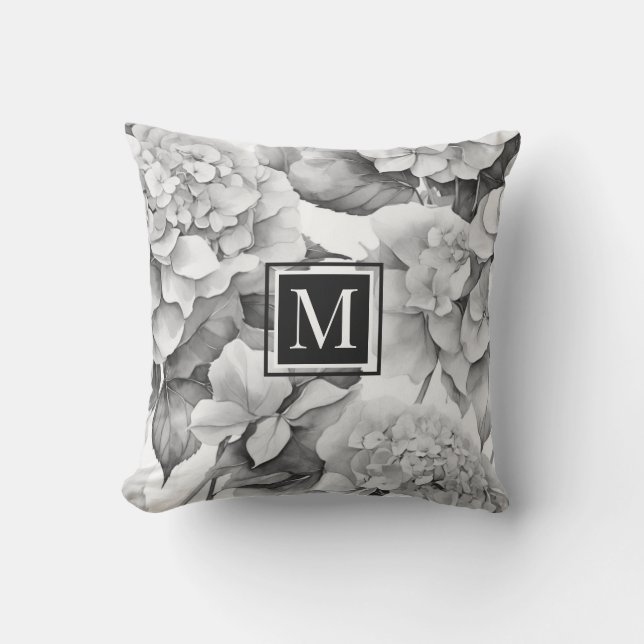 Coussin Elégant blanc gris gris noir aquarelle monogra (Recto)
