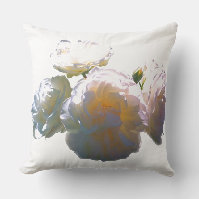 Coussin Elégant blanc pêche orange roses (Recto)