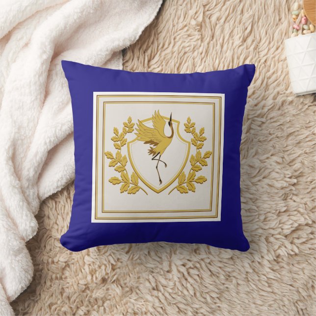 Coussin Élégant blason de grue royale bleue et or (Couverture)