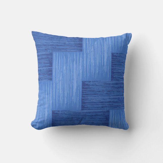 Coussin Elégant Bleu Abstrait Brossé Bandes Artwork | (Recto)