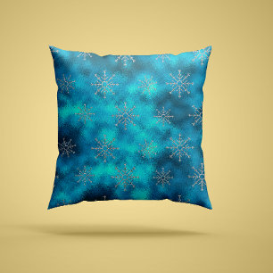 Coussin Elégant bleu aqua Noël flocons de neige vacances