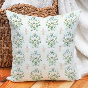 Coussin Élégant bleu doux Sage ivoire Vintage Damas Floral