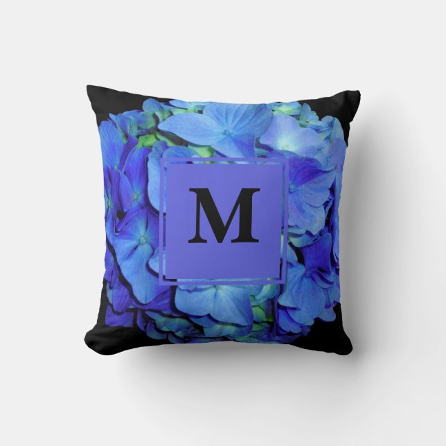 Coussin Elégant bleu floral bleu rose hydrangée bleue (Recto)