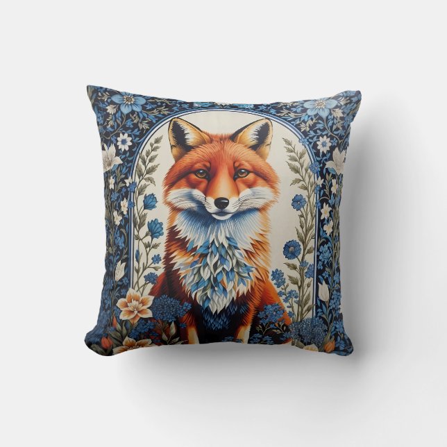 Coussin Elégant bleu Floral William Morris Inspiré Fox (Recto)