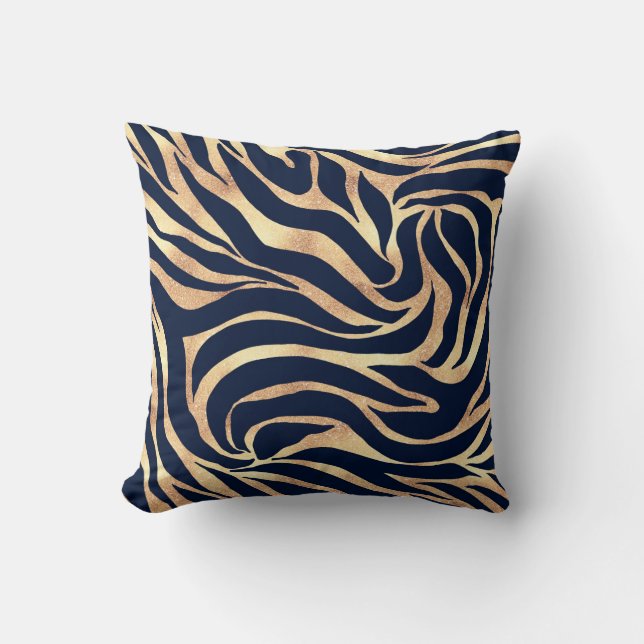 Coussin Elégant bleu marine Gold Zebra Imprimer (Recto)