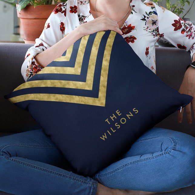 Coussin Elégant Bleu Nom de famille Chevron Motif (Créateur téléchargé)
