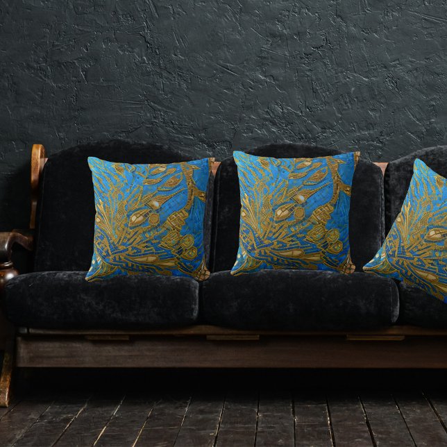 Coussin Élégant Bleu Or élégant Chic (Créateur téléchargé)