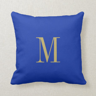 Coussin Élégant bleu royal solide avec Monogramme or