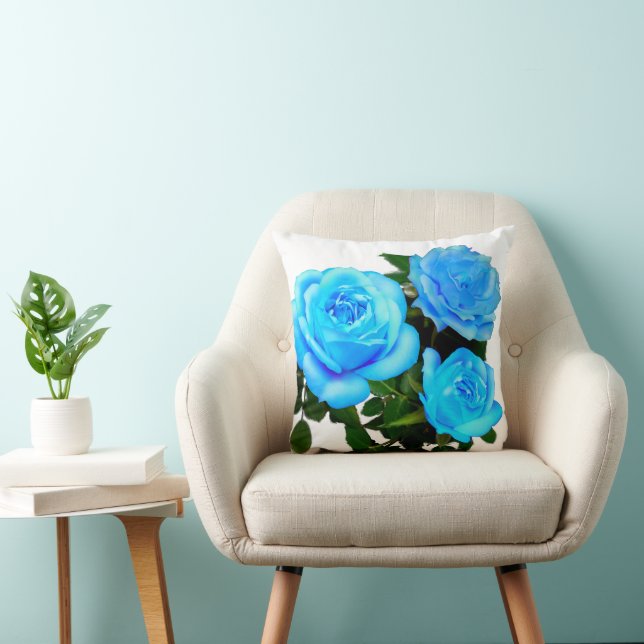 Coussin Elégant bleu turquoise rose bleu floral bleu fleur (Chaise)
