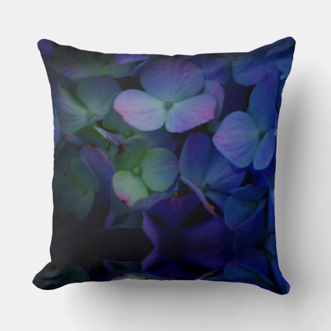 Coussin Elégant bleu violet floraux hydrangées (Recto)