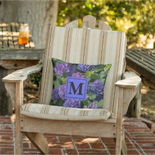 Coussin Elégant bleu violet magenta vert hydrangée florale