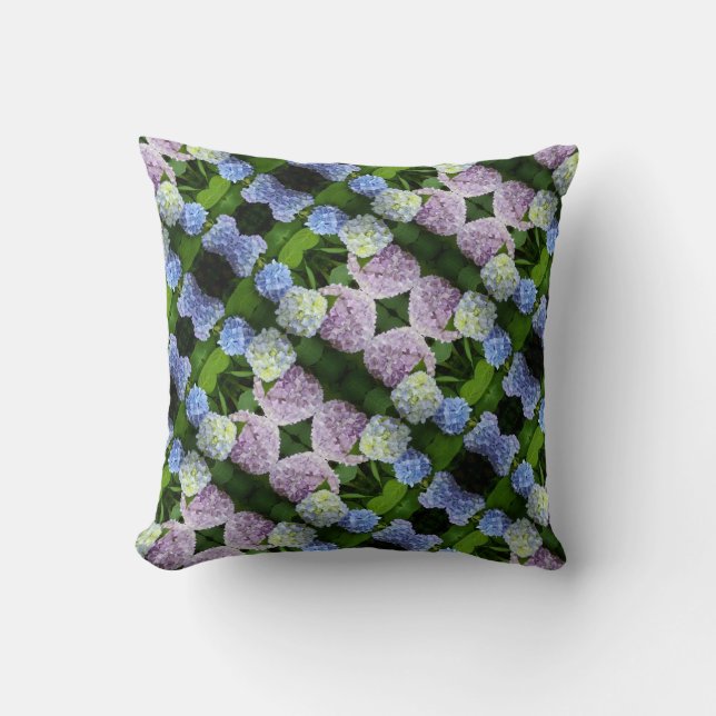 Coussin Élégant bleu violet rose Hydrangeas florales (Recto)