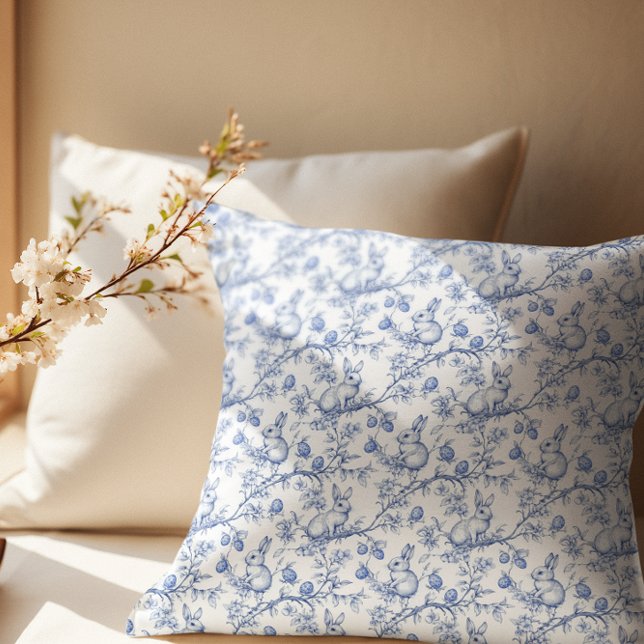 Coussin Elegant Blue Bunny Toile Easter (Créateur téléchargé)