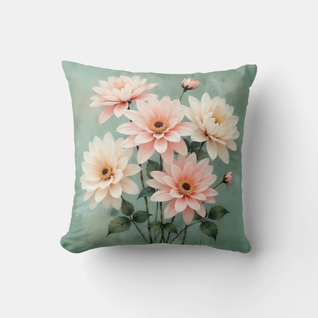 Coussin Elegant Blush Chrysanthemum Art (Recto)