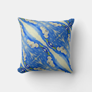 Coussin Élégant boho abstrait blanc bleu floral
