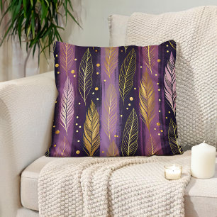 Coussin Élégant Boho en plumes d'or violet