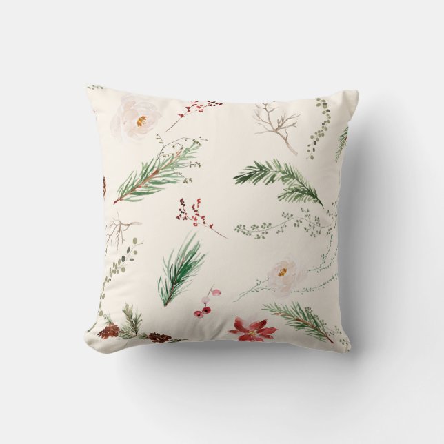 Coussin Élégant Boho Noël Poinsettia Pin (Recto)