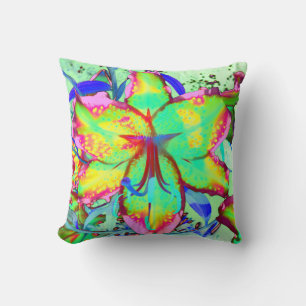 Coussin Élégant boho rétro abstrait vert rose floral