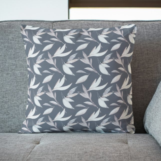 Coussin Élégant botanique gris moderne feuillu  (Créateur téléchargé)