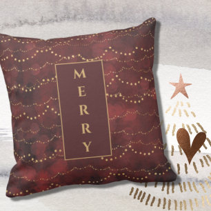 Coussin Élégant Bourgogne et or MERRY Texte Noël