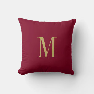 Coussin Élégant Bourgogne solide avec Monogramme Or